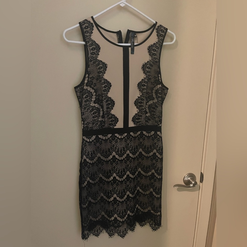 Black and nude Lace Mini Dress